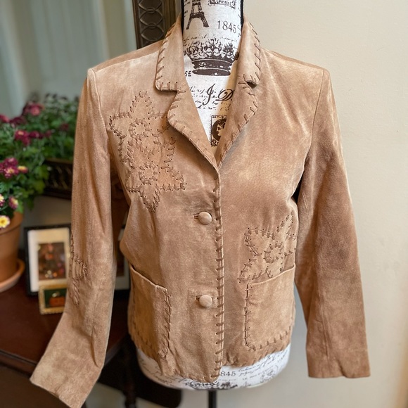 ~~ Gorgeous  Leather Suede Stitched Design Blazer Jacket ~~ - Picture 1 of 5